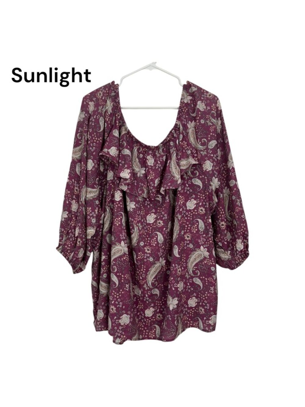 Cato Womens Paisley Print Dusty Pink Peasant Blouse Ruffle Neckline SZ 22/24W